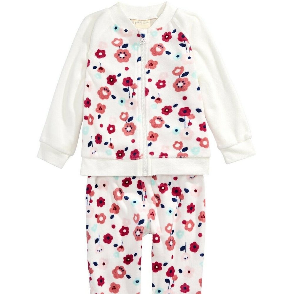 Baby's 2-Pc. Flower-Print Full Zip Jacket & Pants